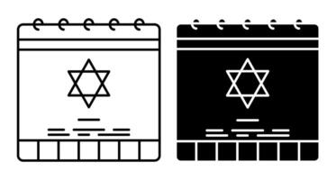 Linear icon. Hanukkah Jewish prayer calendar with six pointed Star of David and inscription of pray. Simple black and white isolated on white background vector
