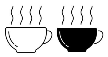Linear icon. Coffee cup with hot drink and steam. Morning invigorating tea for good mood. Simple black and white isolated on white background vector