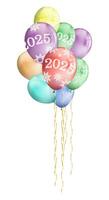 Garland of realistic Inflatable new year balls with inscription 2025. Holiday greeting card decorative element. Realistic color vector