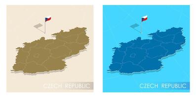 Czech country flag installed on geographic positioning map point of country territory. Czech commonwealth banner on land and sea. Festive patriotic HD format template for independence day vector