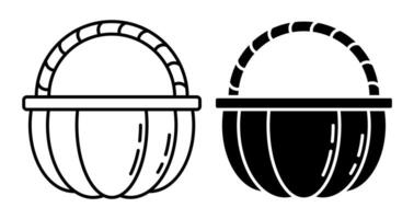 Linear icon. Half pumpkin basket with handle. Autumn harvesting. Halloween pumpkins. Simple black and white isolated on white background vector
