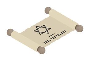 Isometric Jewish Torah scroll holy scripture. Three dimensional isolated on white background vector