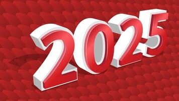 Horizontal volumetric inscription 2025 on snake like scaly red background with detailed scales, cover, site presentation screensaver in HD format. symbol of Chinese 2025 new year banner vector