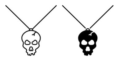Linear icon. Spooky Halloween creepy warlock amulet in shape of a human skull on a pendant. Simple black and white isolated on white background vector