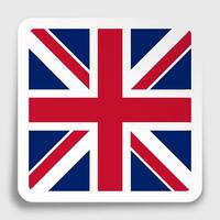 United Kingdom of Great Britain and Northern Ireland flag icon on paper square sticker with shadow. Button for mobile application or web. vector