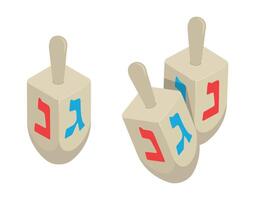 Isometric Hanukkah Jewish symbolic wooden toys with letters of alphabet for turning. 3D isolated on white background vector