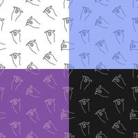 set of seamless patterns with Ballpoint pen in hand of author. Signature on paper from writer or artist. Ornament for decoration and printing on fabric. Design element. vector