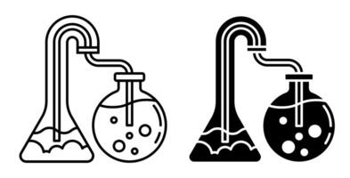 Linear icon. Halloween chemical reaction occurring between test tubes in liquids with release of gas. Simple black and white isolated on white background vector