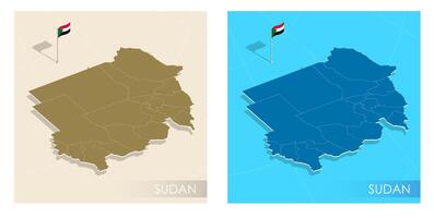 Sudan country flag installed on geographic positioning map point of country territory. Sudan commonwealth banner on land and sea. Festive patriotic HD format template for independence day vector