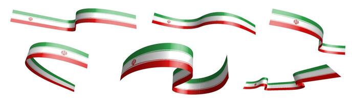 Set of holiday ribbons. Republic of Iran flag waving in wind. Separation into lower and upper layers. Design element. on white background vector