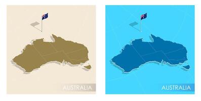 Australia country flag installed on geographic positioning map point of country territory. Australian commonwealth banner on land and sea. Festive patriotic HD format template for independence day vector