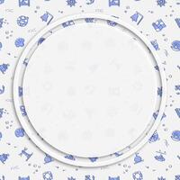 Circle frame, background on seamless pattern with doodle linear icons. Submarine, lifebuoy, buoy on waves, compass, map. Social media posting back vector