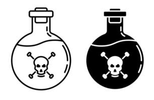 Linear icon. Halloween spherical glass flask containing a magical poisonous substance. Simple black and white isolated on white background vector
