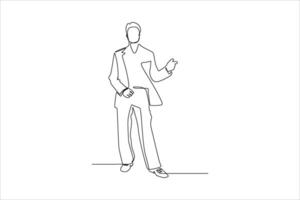 A minimalist line drawing of a person in a suit, suggesting movement or dance. vector