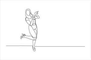 A minimalist line drawing of a woman playfully posing on one leg. vector