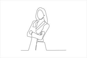 A minimalist line drawing of a woman standing confidently with crossed arms. vector