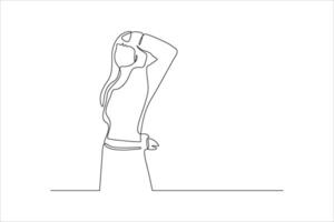 A minimalist line drawing of a woman posing with one arm raised, expressing elegance and simplicity. vector