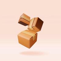 3D stack of cardboard boxes isolated. Render heap post parcel in craft paper. Postal signs of fragile. Carton cargo delivery packaging box vector