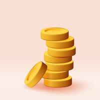 3D stack of gold coins icon isolated. Pile of american dollar coin render. vector