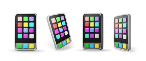 3d set of smartphone with UI icons isolated. Render collection of front view smart phone icon. vector