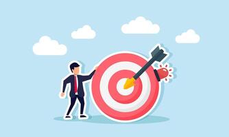 A businessman standing next to a target board with an alarm light, illustration of alertness in achieving business targets quickly and accurately vector