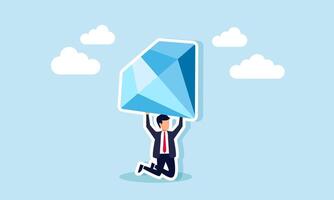 A businessman kneeling while lifting a diamond, illustration of the burden carried from owning valuable investment assets vector
