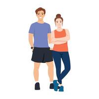 Young beautiful couple working out. vector