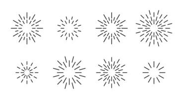 Star shape outline fireworks explosion pattern set. Black line star shaped firework pattern collection isolated on white background. Christmas festive graphic design, celebrate carnival decoration vector