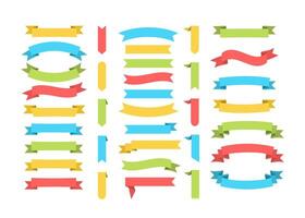 Ribbon template banner collection illustration. Vintage colorful design curly ribbon labels and curved scroll flags or sticker banners with blank space for special price promotion template vector