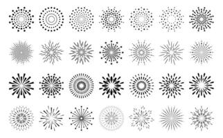 Abstract burst contour pattern fireworks set. Black star shaped firecracker pattern collection isolated on white background. Carnival celebration fireworks explosion, birthday party festive decoration vector