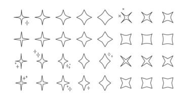 Star burst sparkle outline pattern icon set. Black contour star shaped twinkle pattern collection isolated on white background. Carnival celebration fireworks burst, birthday party festive decoration vector
