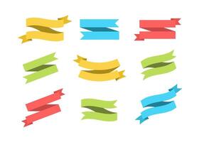 Blank label ribbon set illustration. Colorful flat curved shape ribbons, scroll flags or curled labels with blank space for message, isolated on white background for special price promotion vector