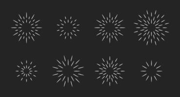Chalk style star fireworks burst pattern set. White chalk line star shaped firework pattern collection isolated blackboard. New year celebration decoration, birthday party festive graphic design vector