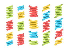 Flat ribbon banner set illustration. Colorful flat curved shape ribbons, scroll flags or curled labels with blank space for message, isolated on white background for premium offer advertising vector