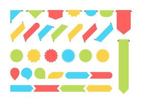 Blank label ribbon colorful set illustration. Big collection of curved shapes color ribbons and labels with empty spaces for message, isolated on white background for modern elegant decoration vector