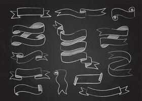 Chalk style sketchy ribbons and flags set vector
