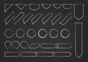 Chalk outline ribbon labels collection illustration. Chalk style white curved shape ribbons, tags, bookmarks or curled labels with blank space for message, isolated on blackboard vector