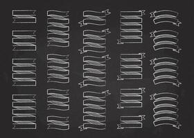 Chalk line ribbon banner set illustration. Vintage design white chalk style ribbon labels and curved scroll flags or sticker banners with blank space for modern elegant decoration vector