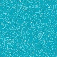 Plastic waste, ocean pollution seamless pattern illustration. Eco problem water pollution trash contour symbol seamless background. Earth day wallpaiper with single use plastic garbage icons vector