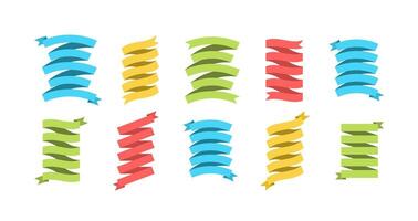 Flat ribbon banner set illustration. Big collection of different shapes color ribbon and curved label with empty space for message, isolated on white background for website business promotion vector