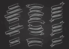 Chalk outline ribbon banner set illustration. Vintage design white chalk style ribbon labels and curved scroll flags or sticker banners with blank space for modern elegant decoration vector