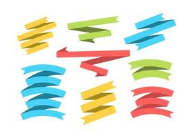 Flat ribbon banner set illustration. Colorful flat curved shape ribbons, scroll flags or labels with blank space for message, isolated on white background for holiday celebration marketing. vector