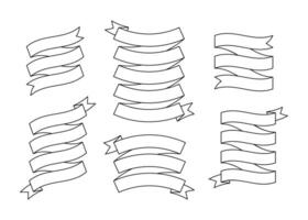 Contour ribbon template banner collection illustration. Big collection of different shapes black stroke ribbons and curved labels with empty spaces for message, isolated on white background vector