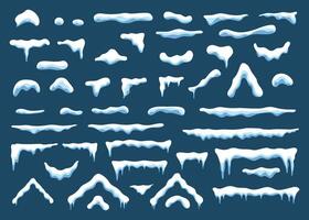 Snow cap with icicle ornament graphic. Winter decoration element with snow pile and icicles for flat christmas symbol decor. Cartoon new year label snowy effect for xmas snowcap frame illustration. vector