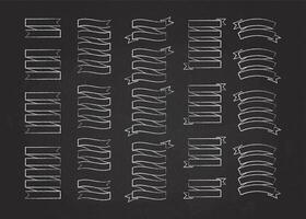 Chalk stroke ribbon template banner collection illustration. Vintage design curly ribbon labels and curved scroll flags or sticker banners with blank space for website business promotion. vector