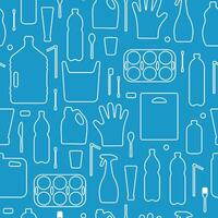 Plastic waste, ocean pollution seamless pattern illustration. Eco problem water pollution trash contour symbol seamless background. Earth day wallpaiper with single use plastic garbage icons vector