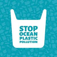 Stop ocean plastic pollution concept illustration. Single use plastic bag with sign on trash background Prevent ocean pollution ecology concept, sustainable lifestyle graphic. vector
