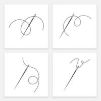 Needle and thread silhouette icon set illustration. Tailor logo with needle symbol and curvy thread collection isolated on white background. Handmade craft symbol, tailor skill equipment vector