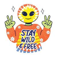 A flat sticker of a weird character posing and smiling vector