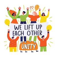 A flat sticker of supporters with unity text vector